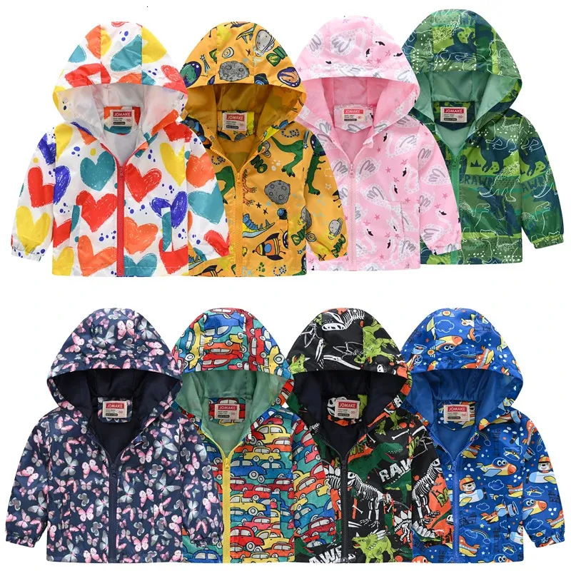 Printemps bébé garçons filles manteaux dessin animé dinosaure fermeture éclair veste à capuche pour enfants sweat enfants coupe-vent vêtements d'extérieur 1 7 ans 231228