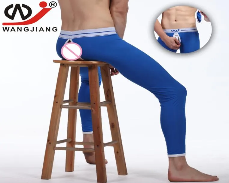 Sexy Long Johns Wangjiang Men Spandex Leggings Pouch Tights Thermal Underwear Mens Fashion Leggings Open Crotch Long Underwear Y208537589