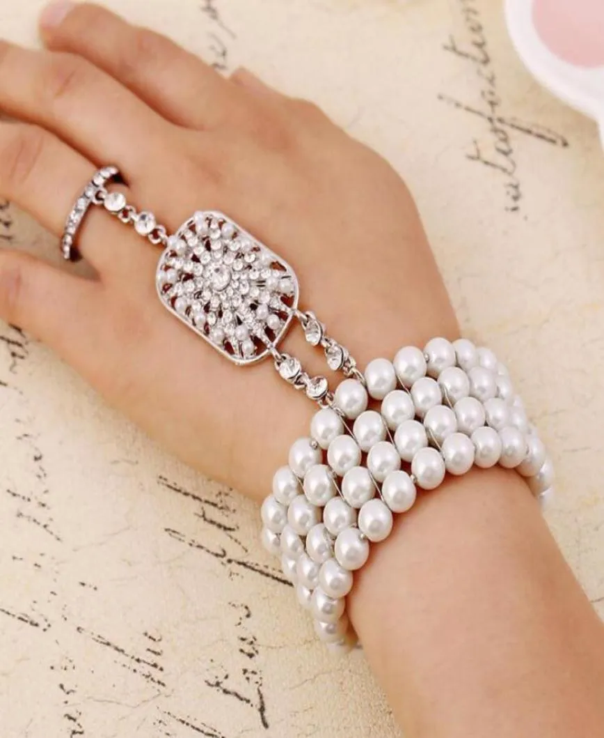New Wedding Bridal Party Prom Jewelry Crystal Rhinestones Diamonds Bracelet With Ring Wristband Bracelet1673742