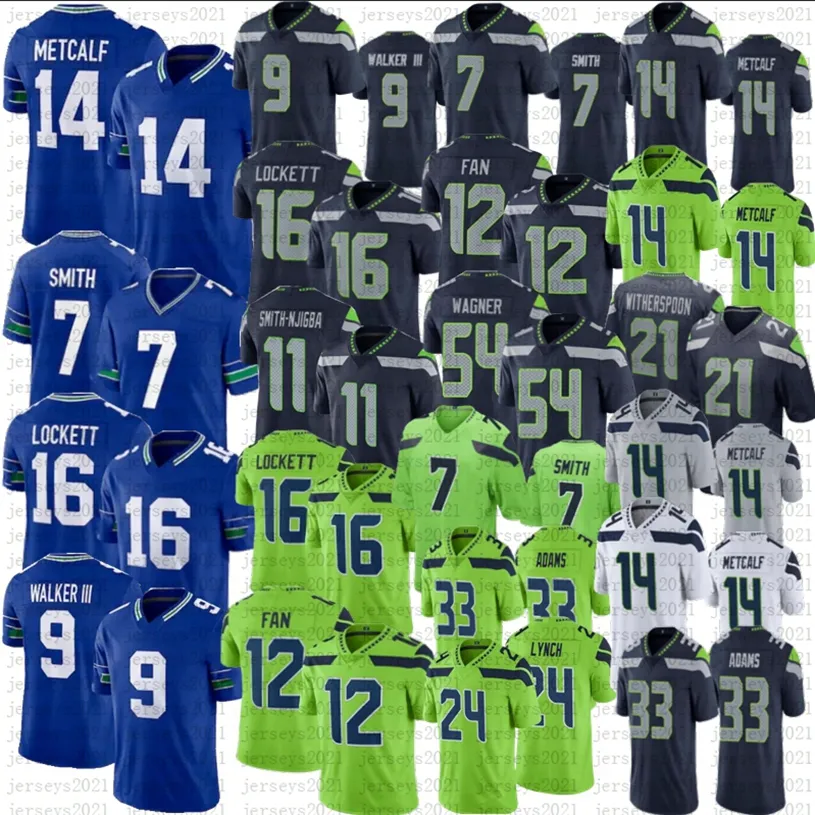 DKメトカーフフットボールJaxon Smith-Njigba Devon Witherspoon Kenneth Walker III Geno Smith Bobby Wagner Jamal Adams Tyler Lockett Stitched Jersey