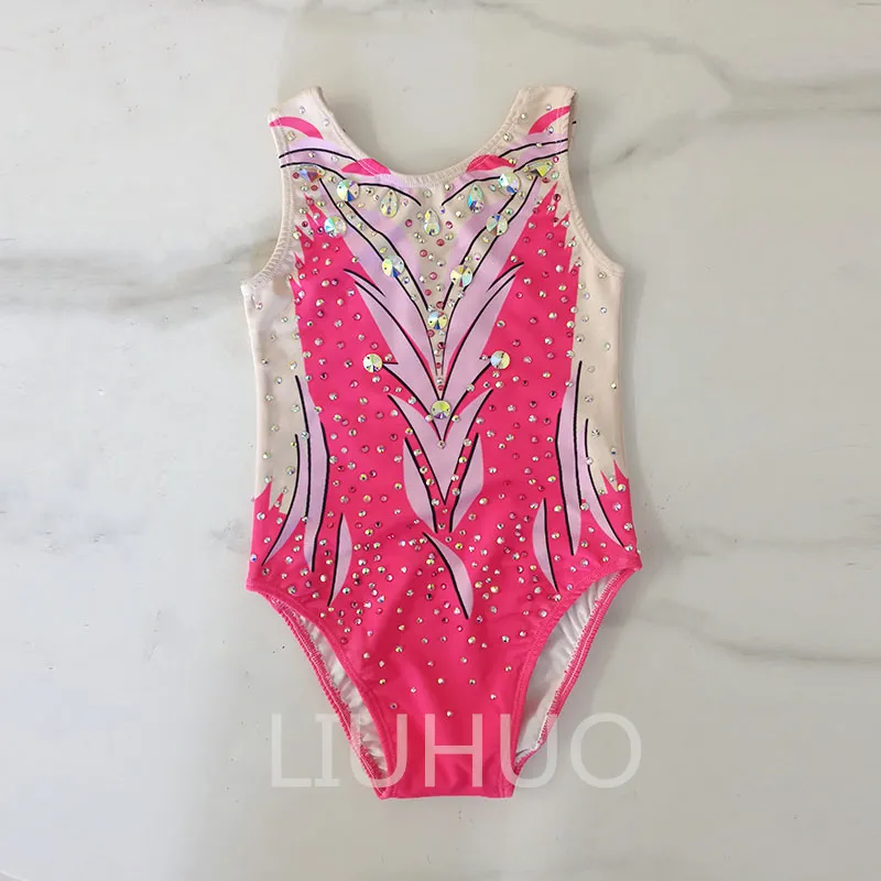 LIUHUO Personnaliser les couleurs synchronisées maillots de bain filles femmes cristaux de qualité extensible x qualité strass natation équipe Performance rose