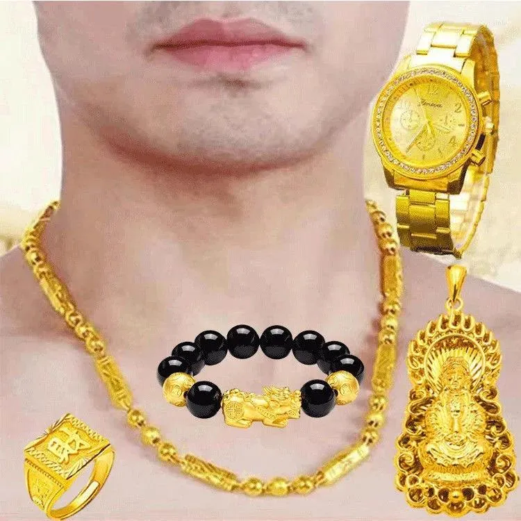 Pendentifs plaqué or véritable 24 carats pour hommes, collier 999, grande chaîne agressive, Style épais, bijoux purs 18 carats