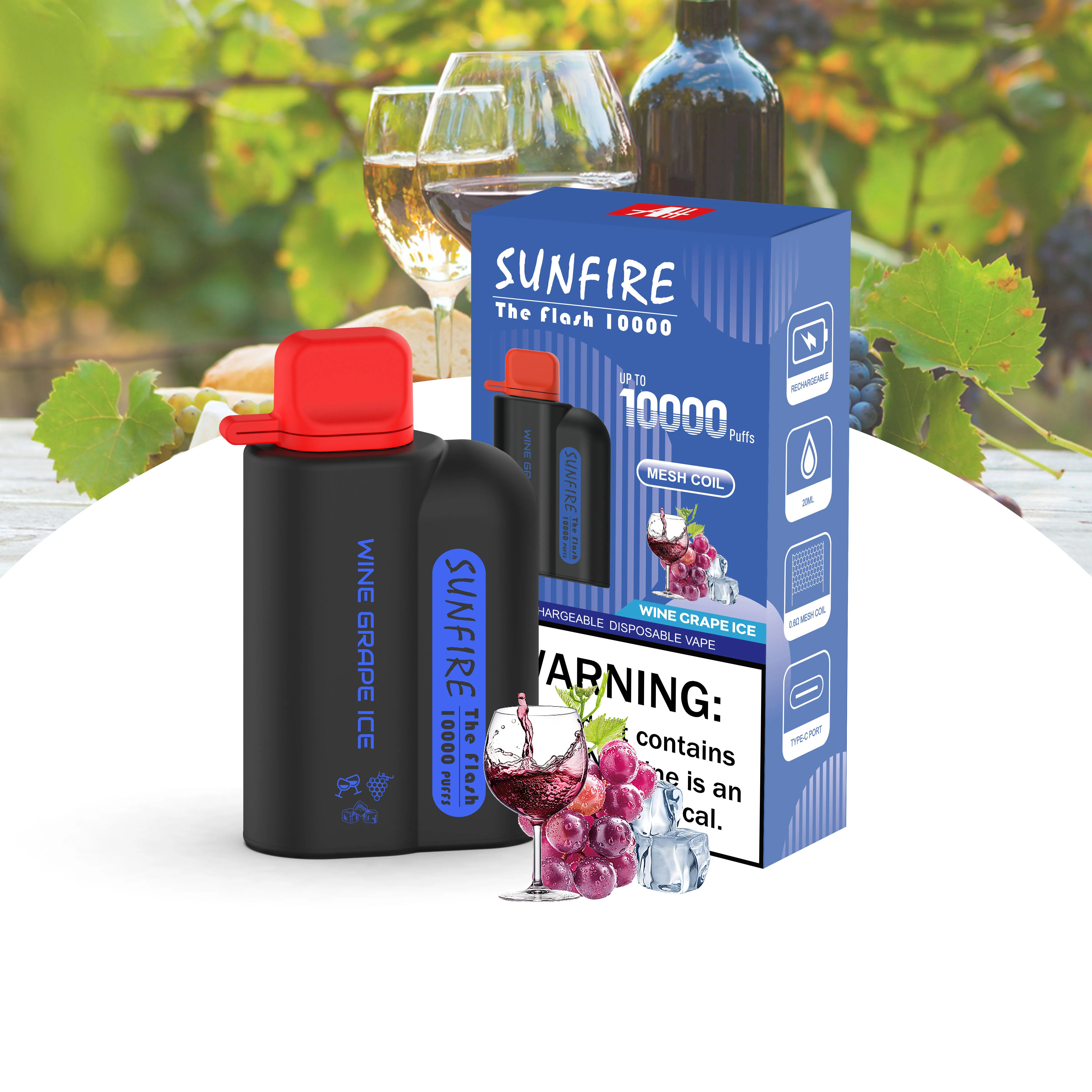 Аутентичный Sunfire 10000 Puffs 10K 9K 7K DTL DTL ОПЛАТЫЙ ВАПОВ 20 МЛ Предварительно заполненный 650 мАч USB C Recharge Регулируемый воздушный поток 0 мг 3 мг 6 мг 9 мг от Aierbota Productor Supply