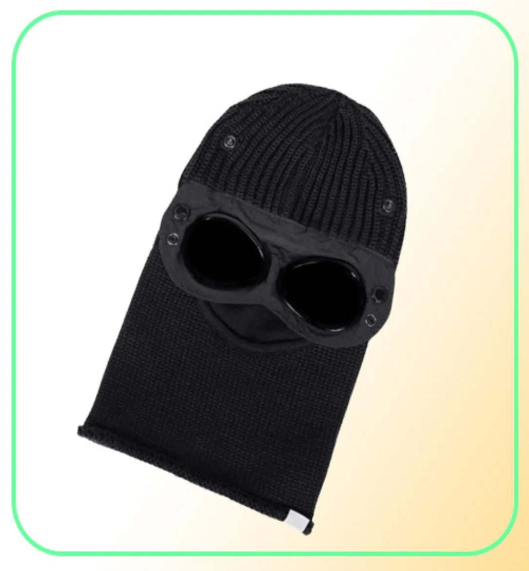 Extra fin merinoullglasögon Balaclava Beanie Knit Hat utomhus behåller värmevindbrytning Huven Män mössa Skull Caps Black Onesize2381395