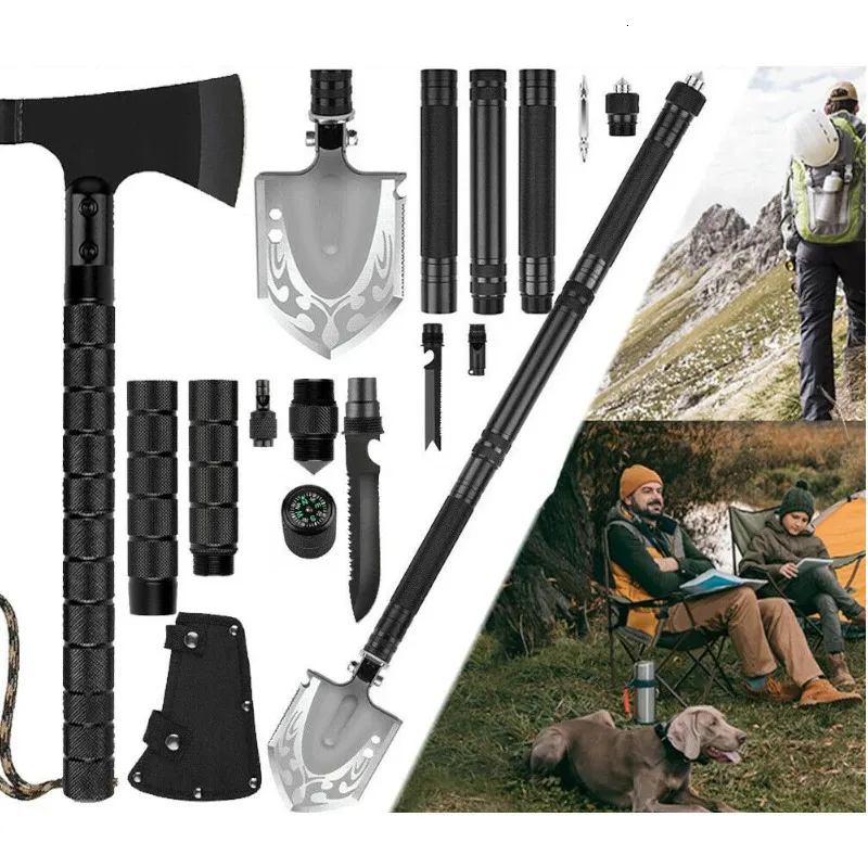 Multifunctionele Schop Bijl Set Survival Kit Opvouwbare Tactische Bijl Spade Tomahawk Draagbare Outdoor Camping Tuingereedschap 231228