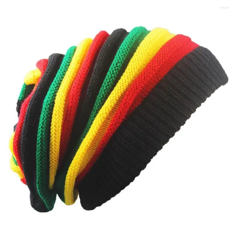 Berets Colorful Wool Hip-Hop Pleated Hat Winter Knitted Warm Chunky Stretch Cable Knited Double Sleeve Caps Slouchy Beanie Hats