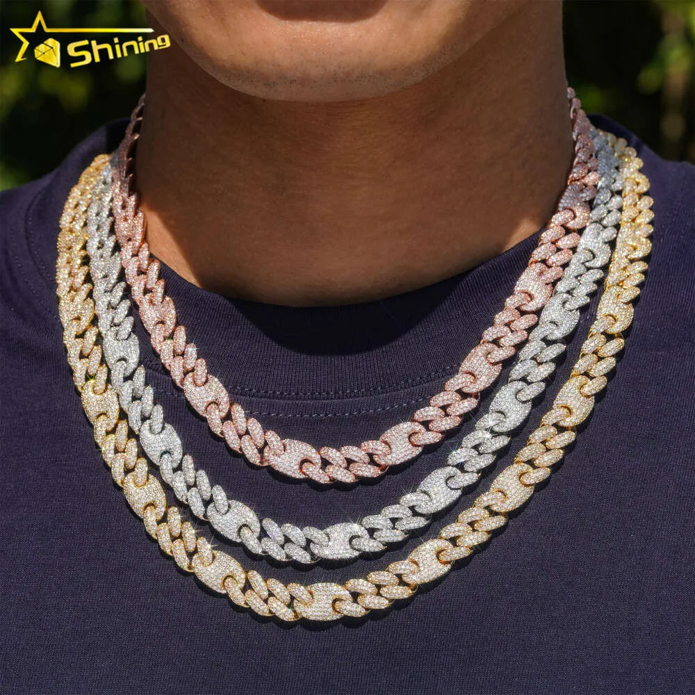 Full Iced Out Moissanite Cuban Chains 18k Gold Plated Pig Nose Necklace Men Hip Hop 925 Sterling Silver Bracelet