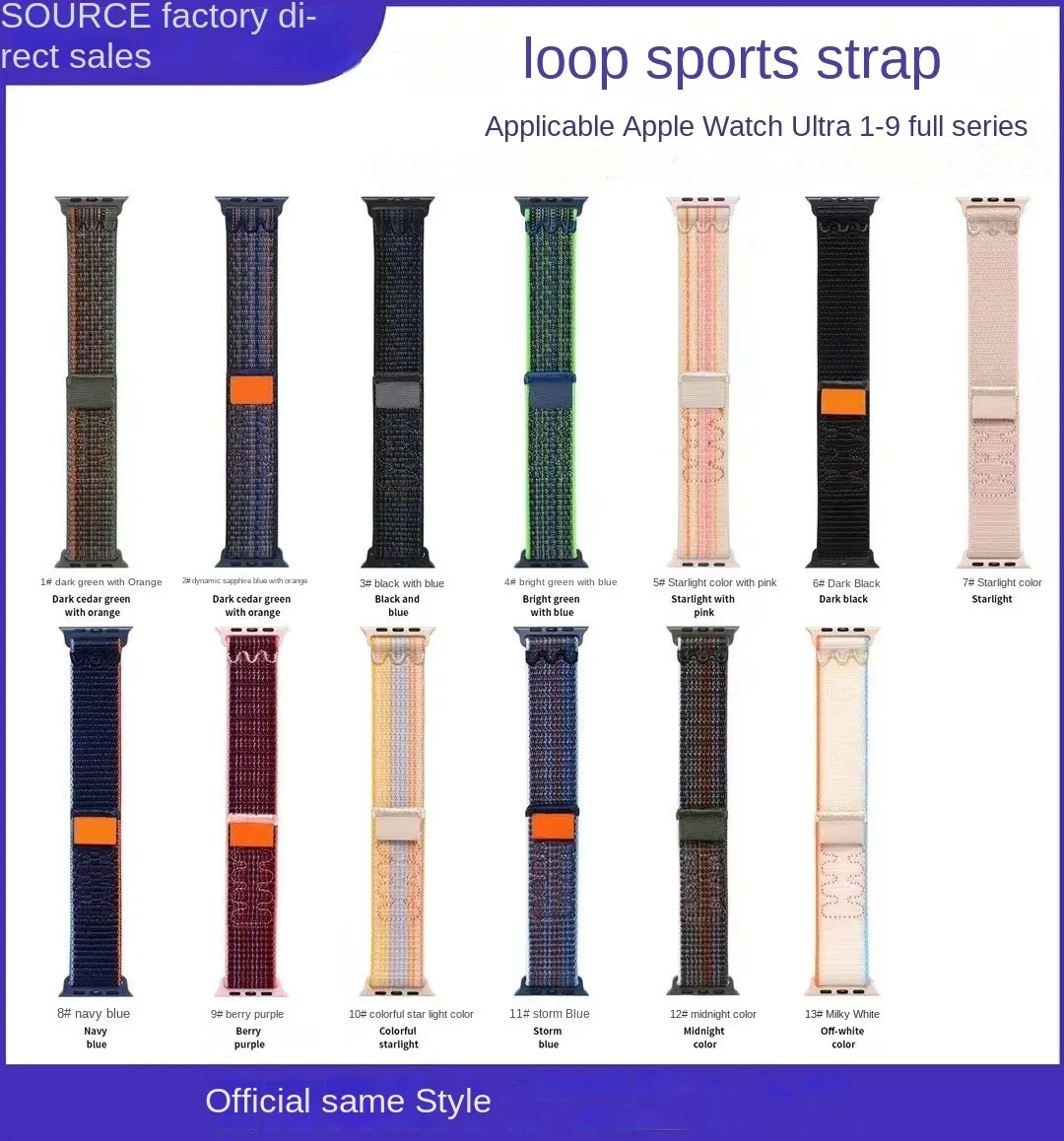 Nytt officiellt Nylon Loop Band för Apple Watch Series Ultra 2/9/8/7/6/5/SE Sport Waterproof Rem för IWATCH 41 45mm 49 44mm armband