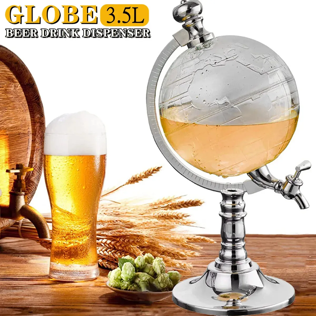 3.5L Globe Decanter Distributeur de boissons à la bière Stations de vin Alcool Boisson Eau Whisky Boisson Distributeur d'alcool pour les outils de bar à domicile 231228