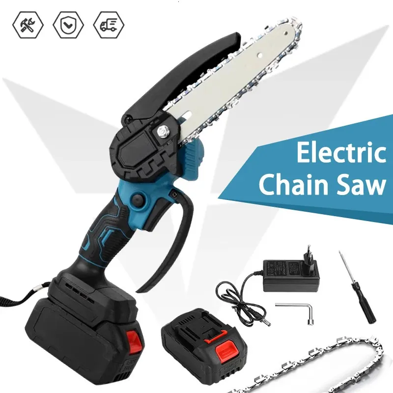 6 Inch 21V Electric Chain Saw Handheld Portable Chainsaw Tree Wood Cutter Pruning Garden Power Tool Compatible Battery 231228