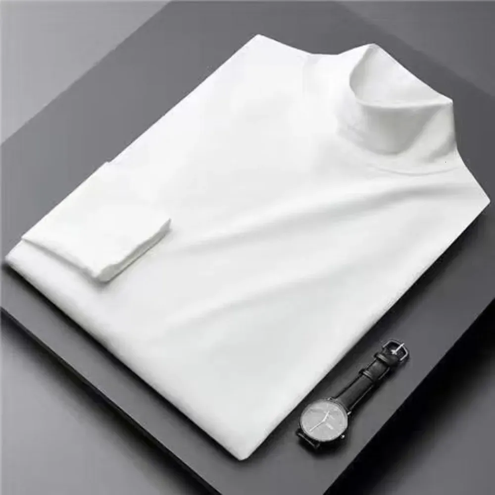 Autumn Winter High Neck Long Sleeve T-Shirt Men's Stretch Bottoming Shirt Pure White Thin T-Shirt Tee Tops Undershirt Man 231228