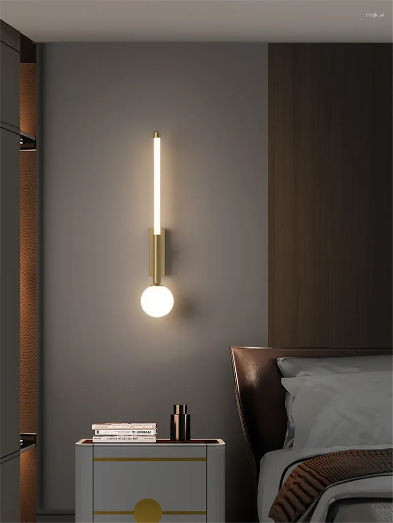 Wandlamp moderne glanzende woonkamer achtergrond LED eenvoudig dimmen slaapkamer eetkamer gang ingang volledig koperen licht