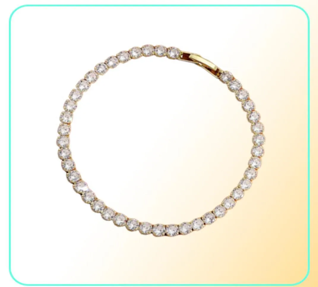 bracelet en or homme glacé bracelet de tennis chaîne AAA Zircon Cubique Argent Femmes Bracelets Designer Cuivre Blanc Diamant Chaînes B6703563