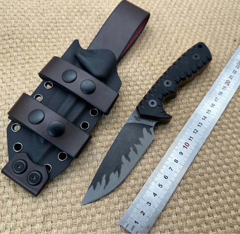 1pcs haut de gamme MBS M27 couteau droit de survie Z-wear Stone Wash Drop Point Blade Full Tang G10 poignée couteaux à lame fixe avec cuir Kydex