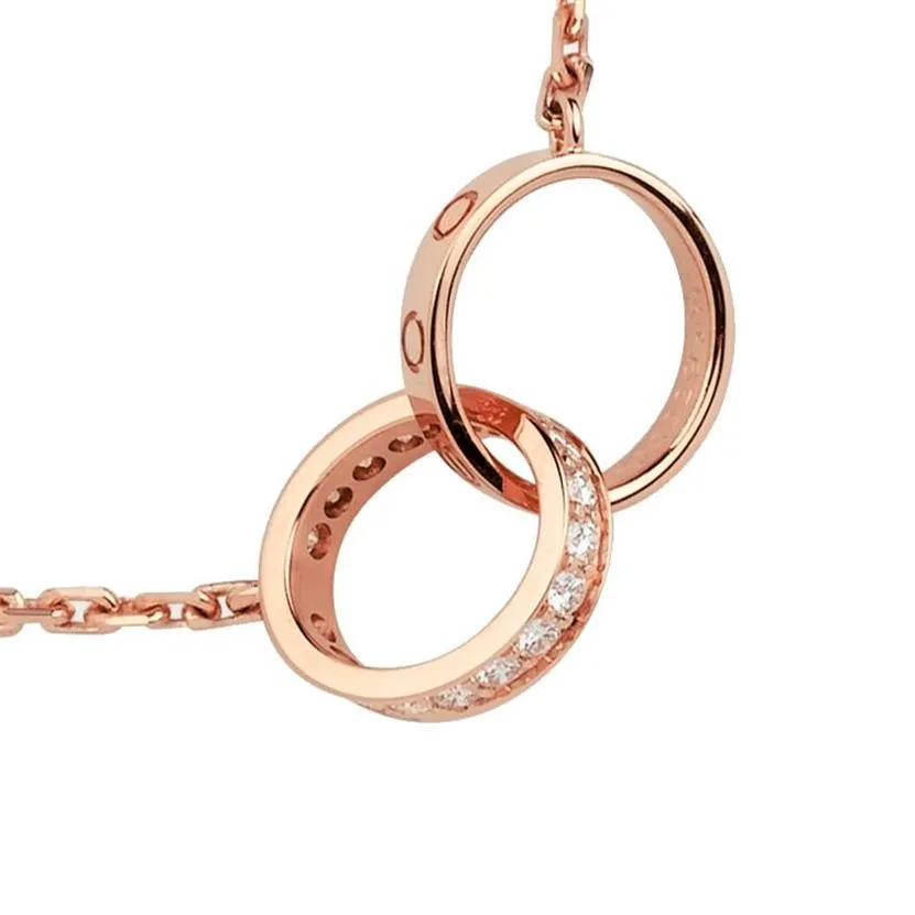 Designers de jóias amor colar Rose Gold Platinum cadeia parafuso diamante duplo círculo colar irmã pingente de aço inoxidável weddi314Z
