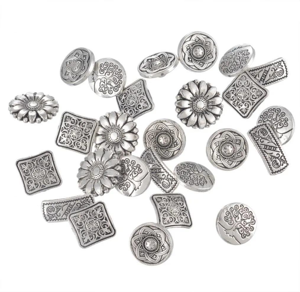 50st Mixed Antique Silver Tone Metal Buttons Scrapbooking Shank Buttons Handgjorda Sy Tillbehör Hantverk DIY Supplies5448547