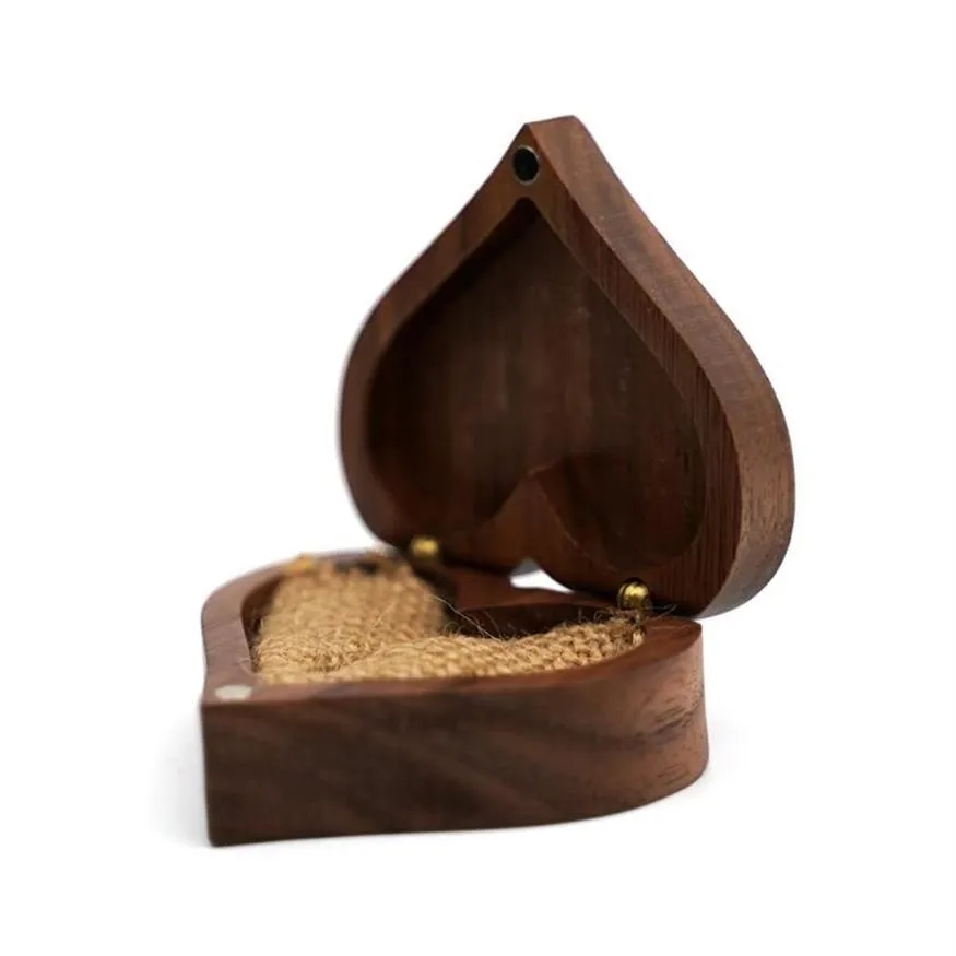 Jewelry Pouches Bags 40GB Heart Walnut Wood Ring Box Proposal Engagement Holder Wooden262Z