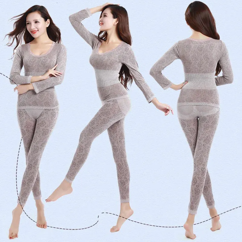 Thermal Underwear Women Winter Warm Elastic Casual Soft Long Johns Cotton Sexy Thermal Underwear Set for Female 231229