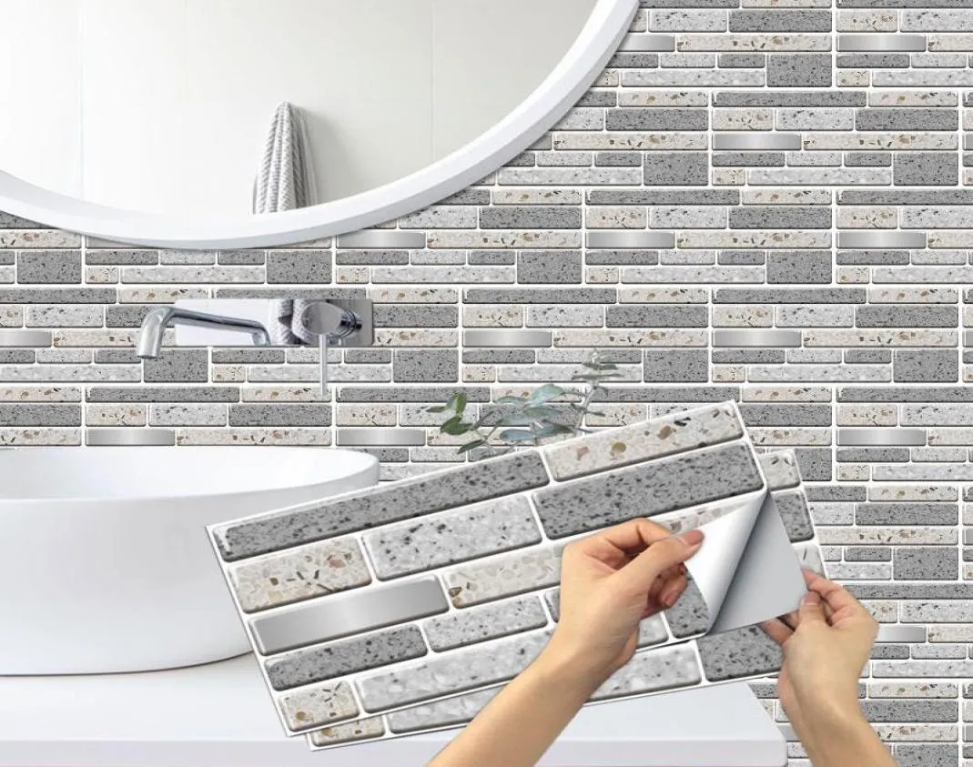 Adesivos de Parede Cinza Mosaico Tijolo Autoadesivo Telha Adesivo Cozinha Backsplash Banheiro À Prova D 'Água Papel de Parede PVC Removível DIY Arte 2444937