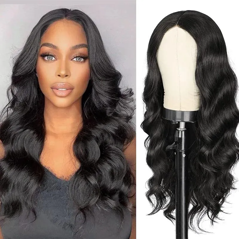 Perruques féminines Black Long Wavy Mid Part Curly Wig 26 pouces Cosplay Wig Curly Res résistant aux cheveux synthétiques Natural Party Halloween Wigs