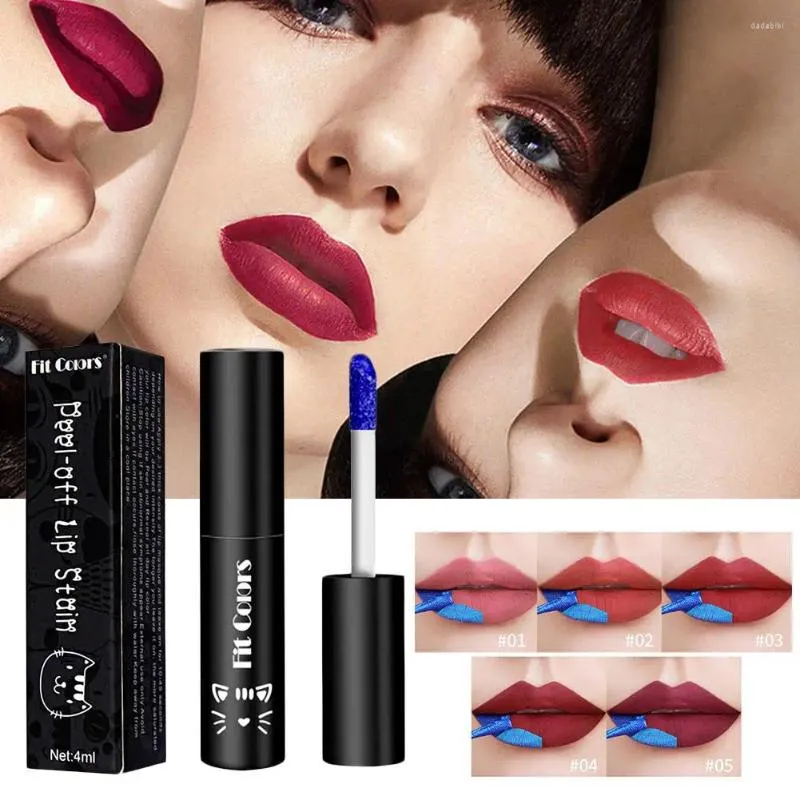 Lip Gloss 1pcs Peel Off Non-Stick Cup Matte Velvet 5 Makeup Red Tint Lasting Liquid Lipstick Tear-Off Colors Waterproof Q0F6