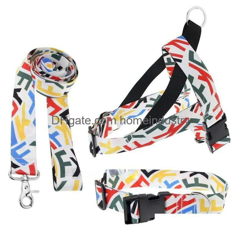 No Pl Dog Harness And Hands Leashes Set For Medium Large Dogs Printed Letter Pattern Pet Collar Mtifunctional Training Leads 8Ft Ny Dhwmm