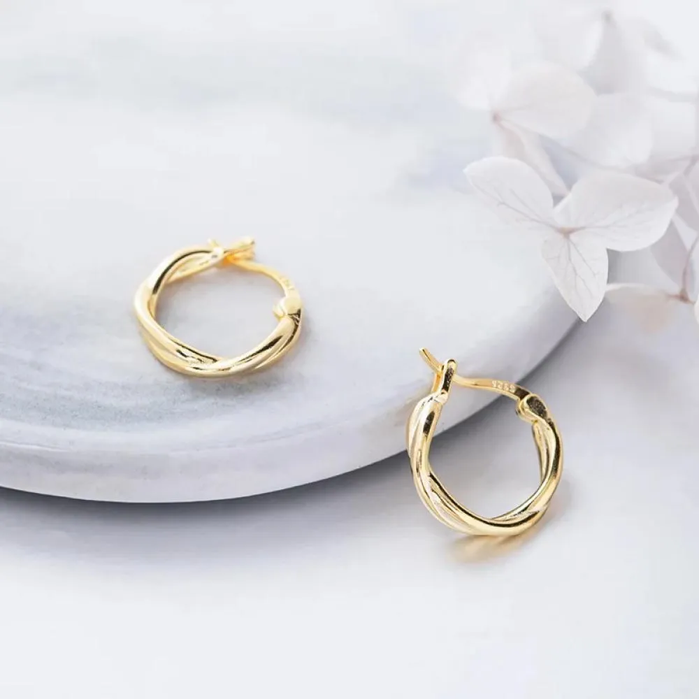 knot weave golden hoop earrings 100% 925 Sterling silver Jewelry fashion Hypoallergenic hoop earrings for women gift