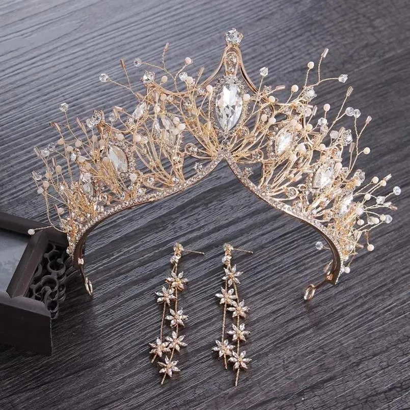 Corona in oro di cristallo barocco per ragazze Accessori per capelli da sposa Gemme Tiara da sposa Sposa Hairwear Donna Testa Principessa Gioiello T226Y