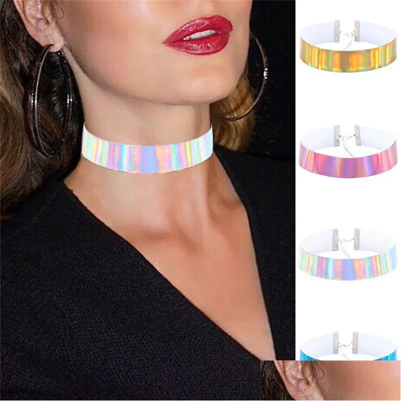 Chokers läder laser halsband choker fluorescerande ljus enkel mode maxi punk krage halsband kvinnor hip hop smycken drop ship de dh5pm