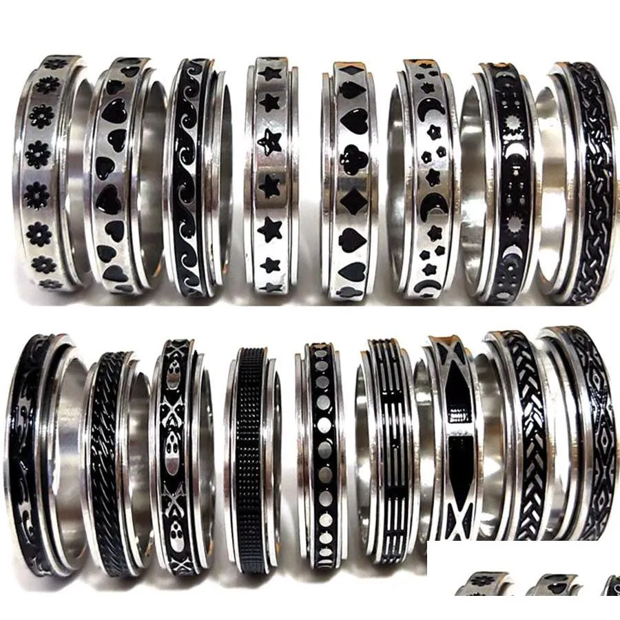 Band Rings 50Pcs Mti-Styles Mix Rotating Stainless Steel Spin Men Women Spinner Ring Wholesale Rotate Finger Party Jewelry Drop Deliv Dhpia