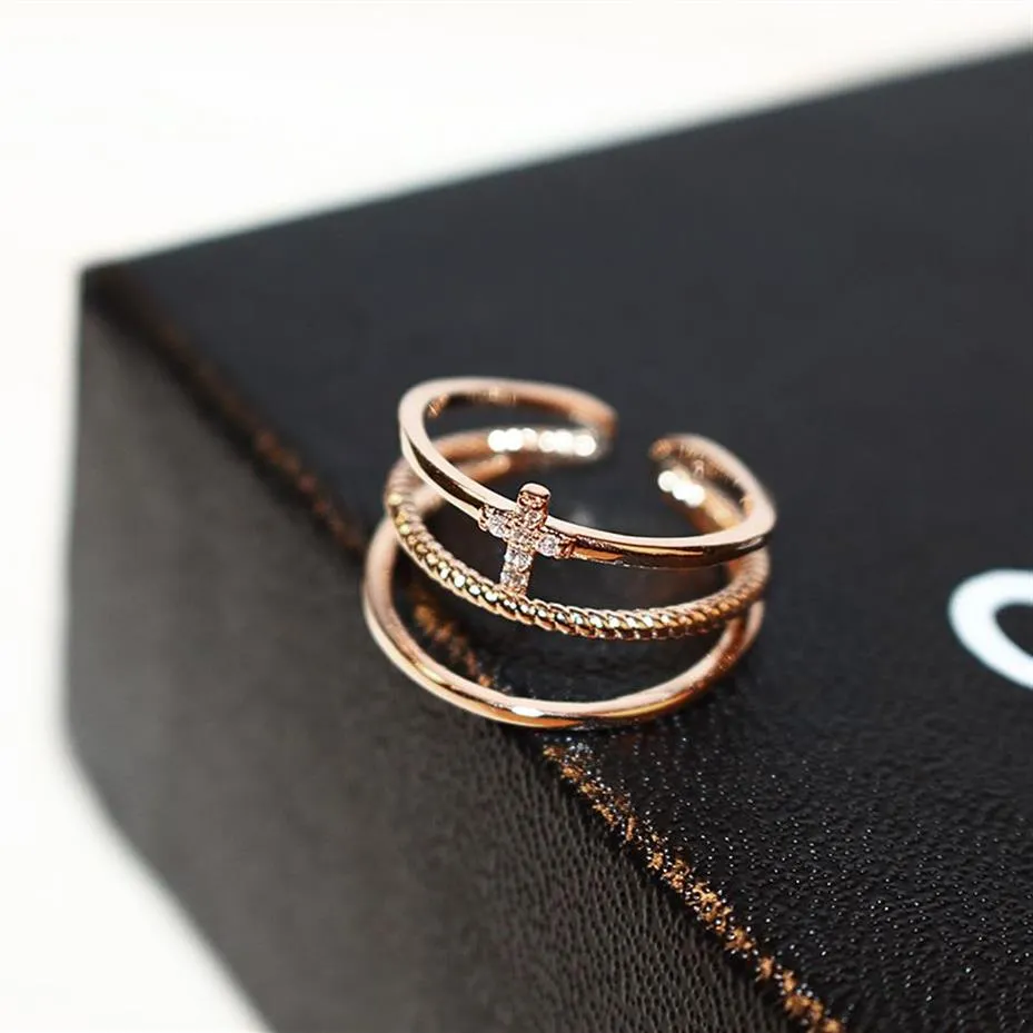 Корейская версия трендового панк-трехслойного цирконового женского кольца из 18-каратного золота, простое и изысканное женское дикое кольцо, ювелирное изделие Gift264O