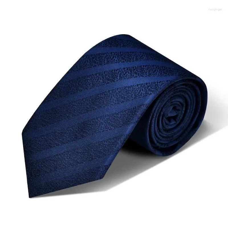 Yay Ties 2024 8 cm Stripe Silk Koyu Mavi Kravat Erkekler Marka İş Takım Elbiseleri Kravat Erkek Düğün Parça
