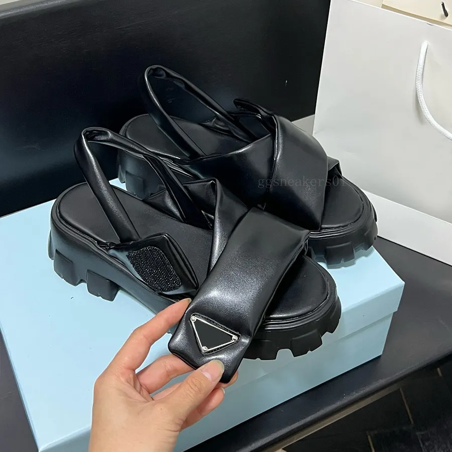 Monolith designer luxe sandalen platformpantoffels dikke hakken zacht gewatteerd nappaleer slippers strand zomersandaal schoenen C30