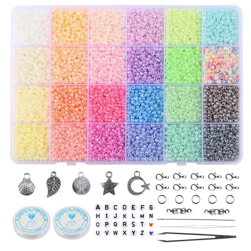 3mm japanska glasfröpärlor Set Letter Spacer Pärlor för juvelri Making DIY Armband Rings smycken Tillbehörssats med verktyg 231229