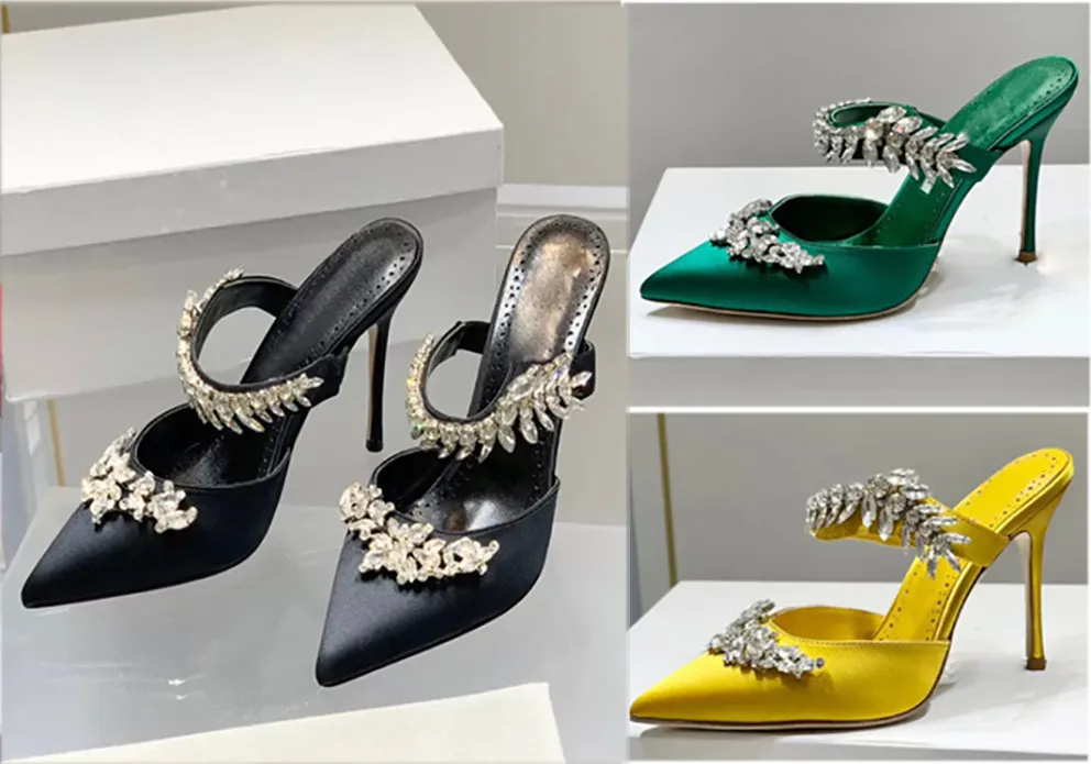 Sandales à talons hauts en Satin avec oreilles de blé, nouveau Style de styliste, Point de fête, bijoux en cristal brillant, boucle, chaussures à talons hauts, boîte pour femmes