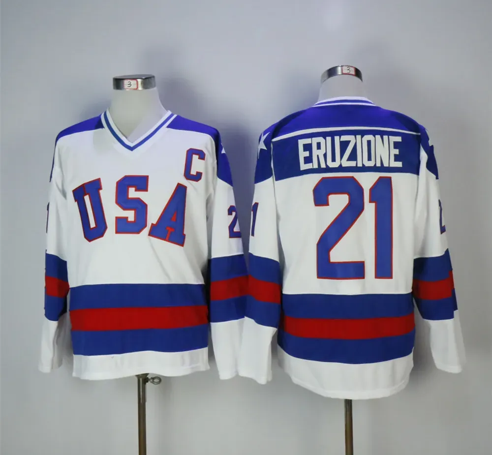 1980 Man Retro USA Ice Hockey Jerseys 17 Jack Ocallahan 21 Mike Eruzione 30 Jim Craig Color Blue White Stitched Running Uniforms