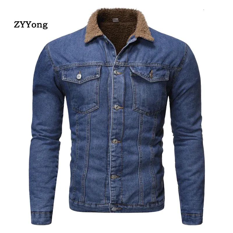 Men Light Blue Winter Jean Jackets Outerwear Warm Denim Coats Men Blue Wool Liner Thicker Winter Denim Jackets Size S-XXL 231229