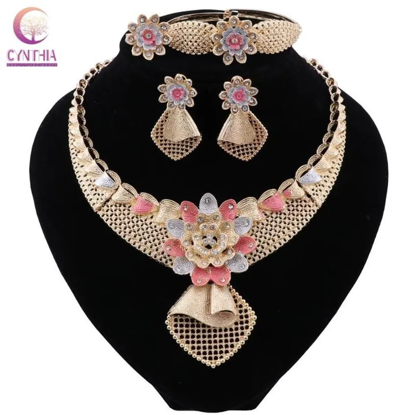 Серьги и ожерелье CYNTHIA Модный женский комплект ювелирных изделий Дубай Свадебное обручальное кольцо Браслет Нигерия Sets204E