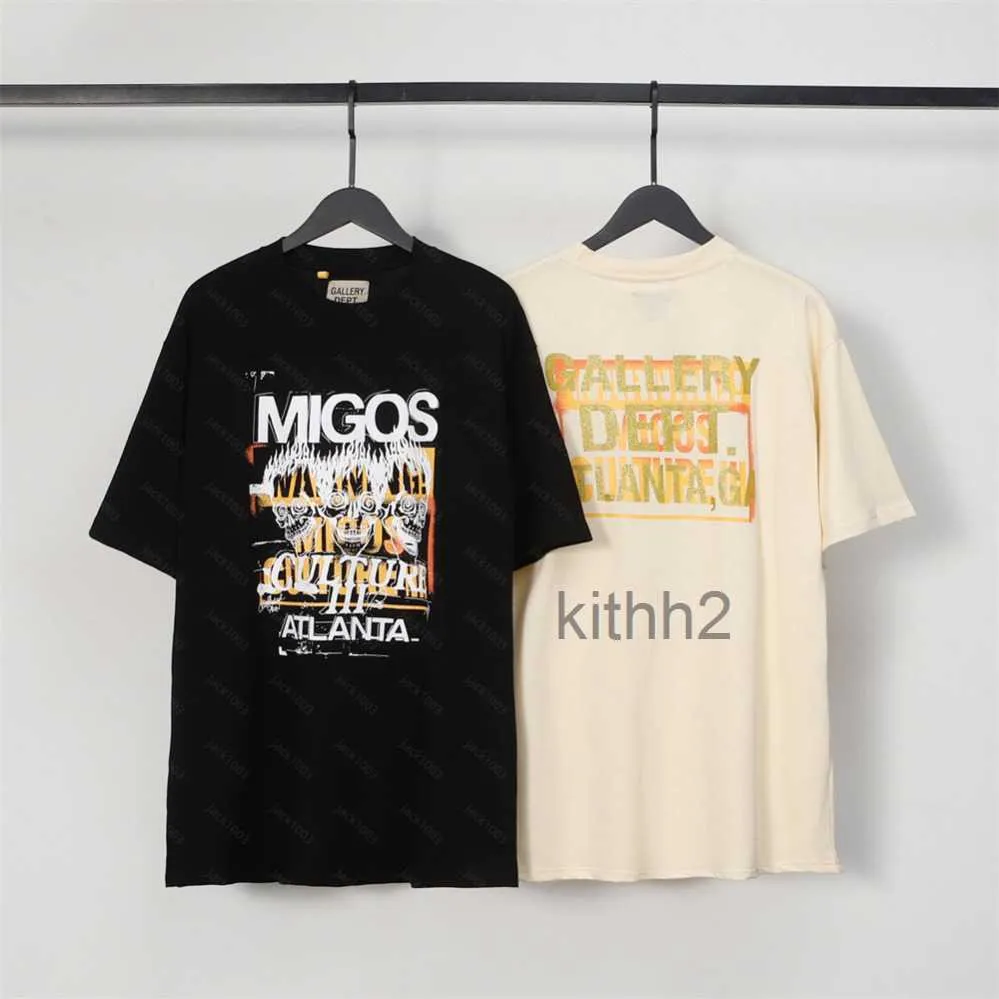 Galleries Dept Harajuku 23ss Vintage Washed Gold Stamp Letters Migos T-shirt stampata T-shirt ampia oversize Hip Hop unisex a maniche corte Tco B7AH