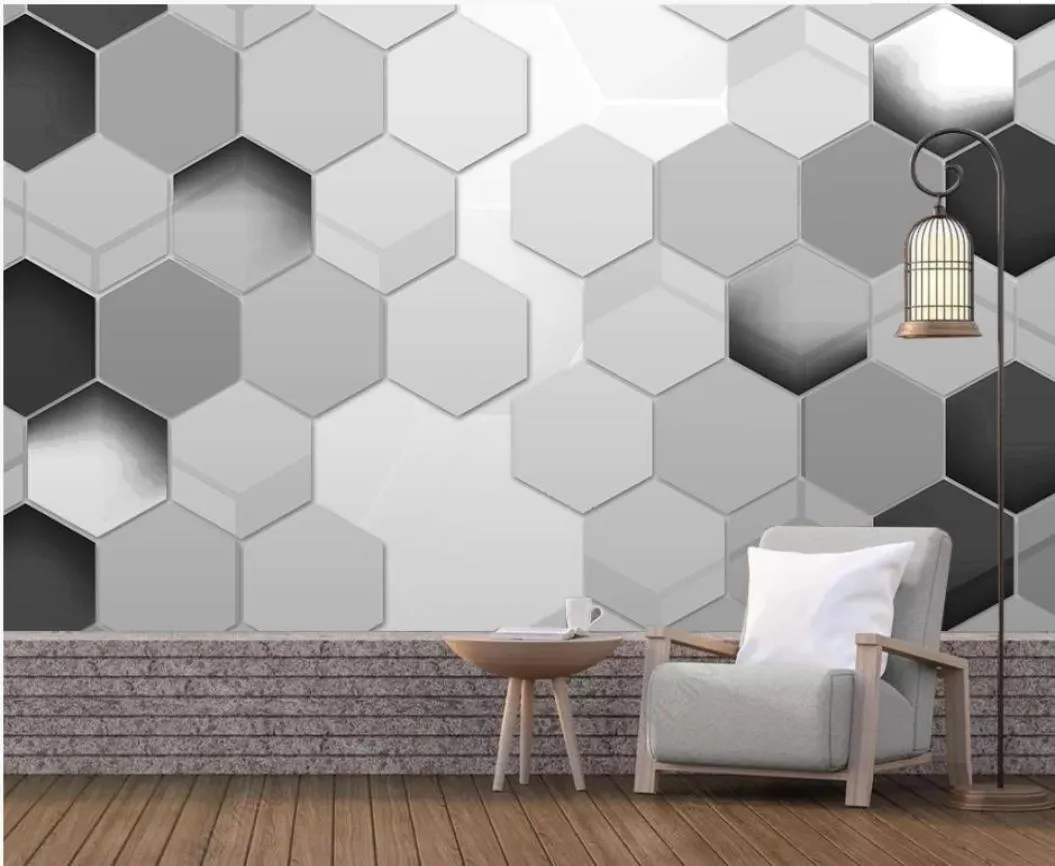 3d wall murals wallpaper Simple polygon bump stereo black and white simple modern 3D background wall9519774