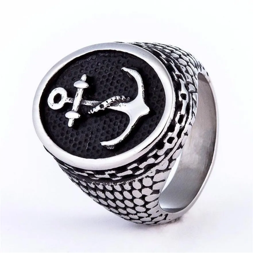 Mode Punk bijoux en acier inoxydable 316l jointures ancre hommes anneaux pour hommes titane Biker argent crâne anneau Men290O