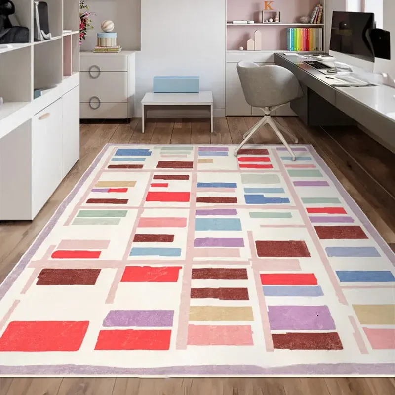 Salon tapis chambre décor coloré blocs de couleur tapis maison étude lavable en Machine tapis de sol doux Shaggy chevet tapis 231229