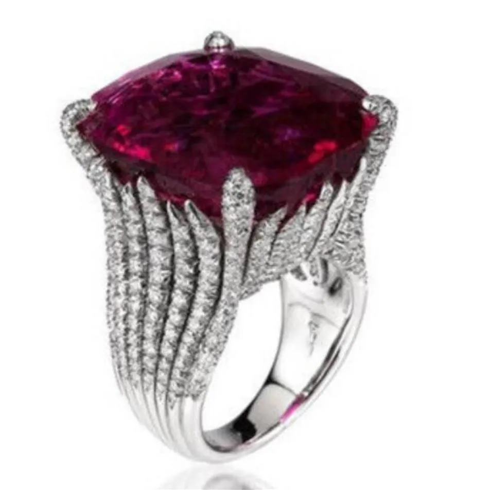 Mücevher Ruby Yüzükler Kare Prong Ayar Çemberleri Kadınlar İçin Kadın Takı Moda 265E