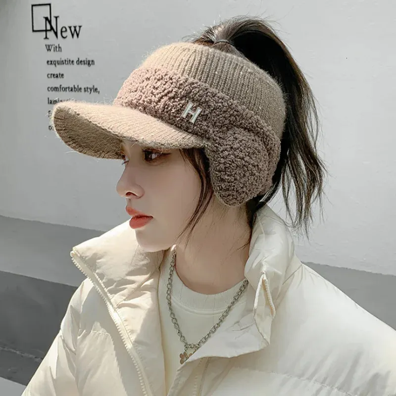 Automne et hiver chapeau de laine femmes lapin cheveux mélange tricoté chapeau Skullies bonnets chaud polaire coupe-vent bonnets 231229