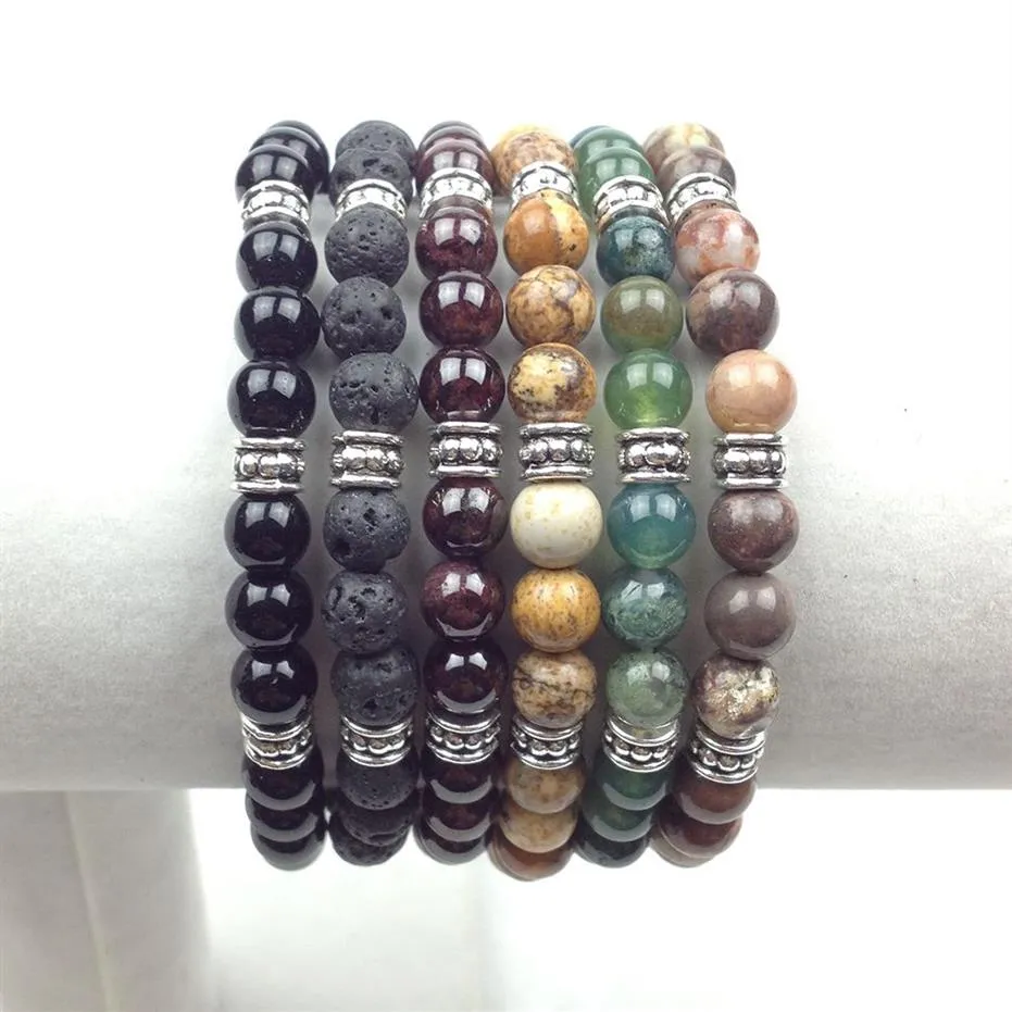 SN0619 Bracelet de Yoga pour homme, 6mm, jaspe de lave, agate d'inde, onyx, grenat, pierre naturelle, chance, bijoux, bien-être, équilibre, 224j