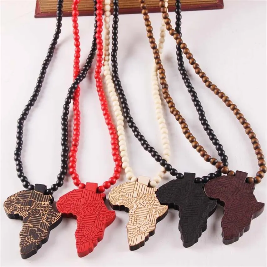 Whole and retail 2017 New Africa Map Pendant Good Wood Hip Hop Wooden Fashion Necklace 226T