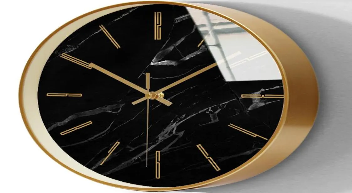 Horloge murale de luxe en marbre, mode silencieuse, ronde en or nordique, pour salon, Zegary Na Sciane, décor élégant, Clocks5311458