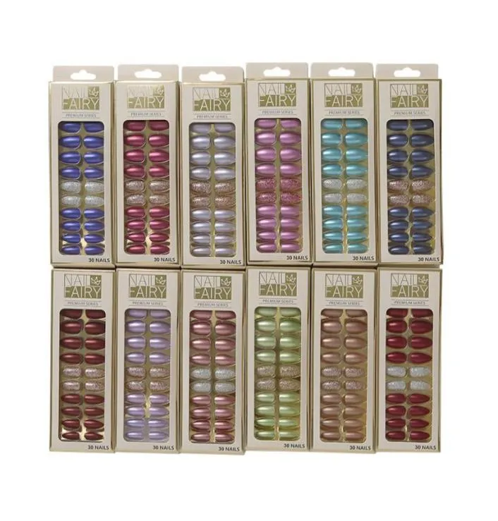 Faux ongles 24pcs paillettes métalliques faux ongles conseils avec colle art manucure presse on2512005