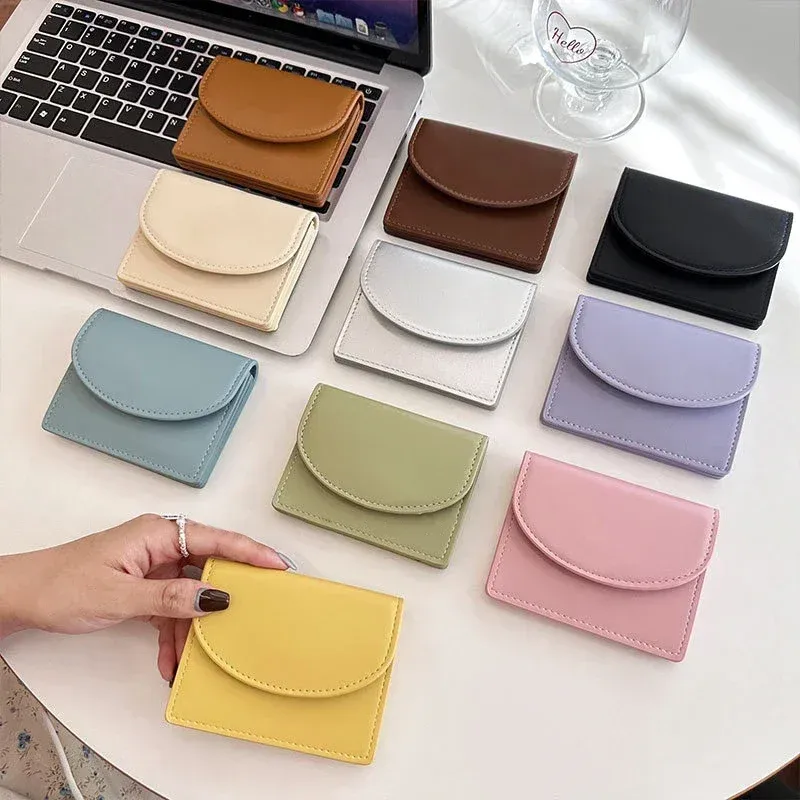 Koreańskie portfele krótkie styl moda prosta skóra Pu Small Money Clip Solid Color Moneta Id ID Uchwyt wizytówki Hasp Portfel