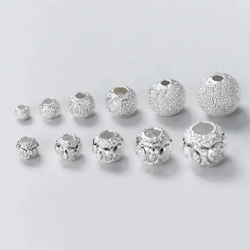 Anneaux 10 pièces/lot de perles rondes mates en argent Sterling 3mm 4mm 5mm 6mm, perles d'espacement à grand trou faites à la main, accessoires de fabrication de bijoux à faire soi-même